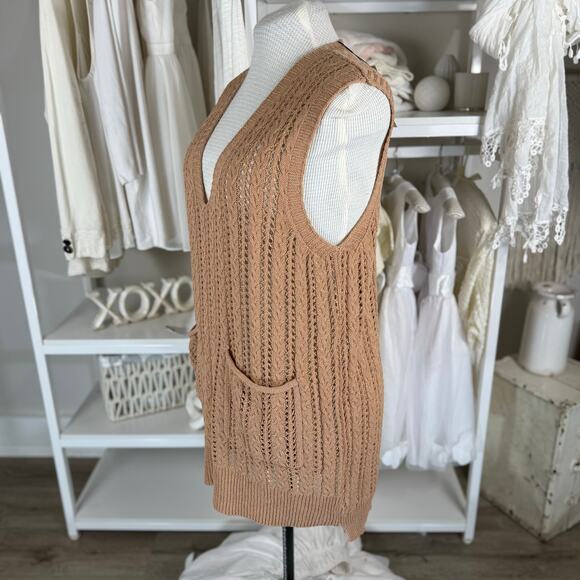 Minibee Women's Tan Sleeveless Pullover Sweater Vest Tunic #3488 - Picture 2 of 8
